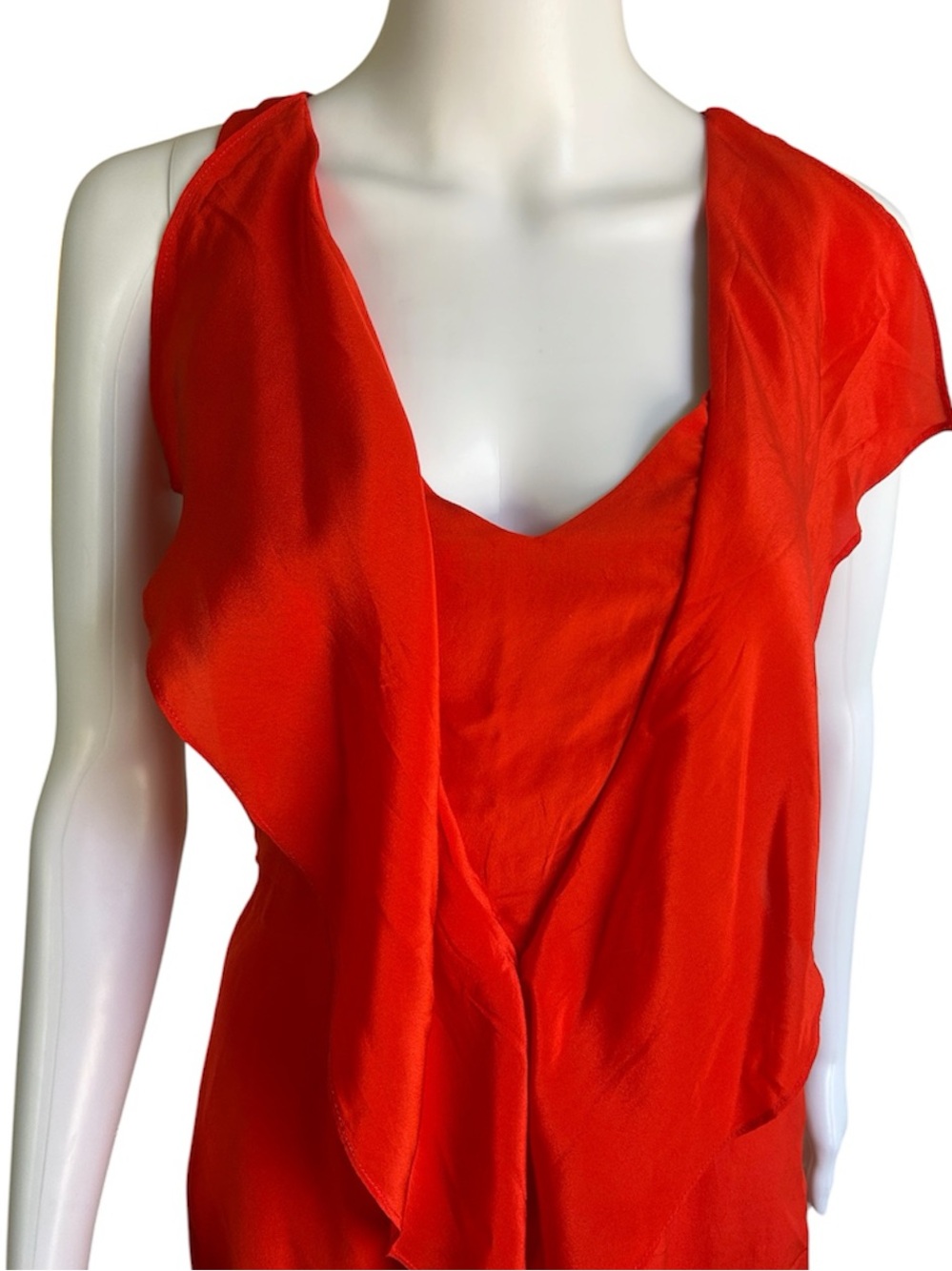 ▶️ GREYLIN 100% Silk Ruffle Faux Wrap Mini Dress NWT Red Orange Small Flawed